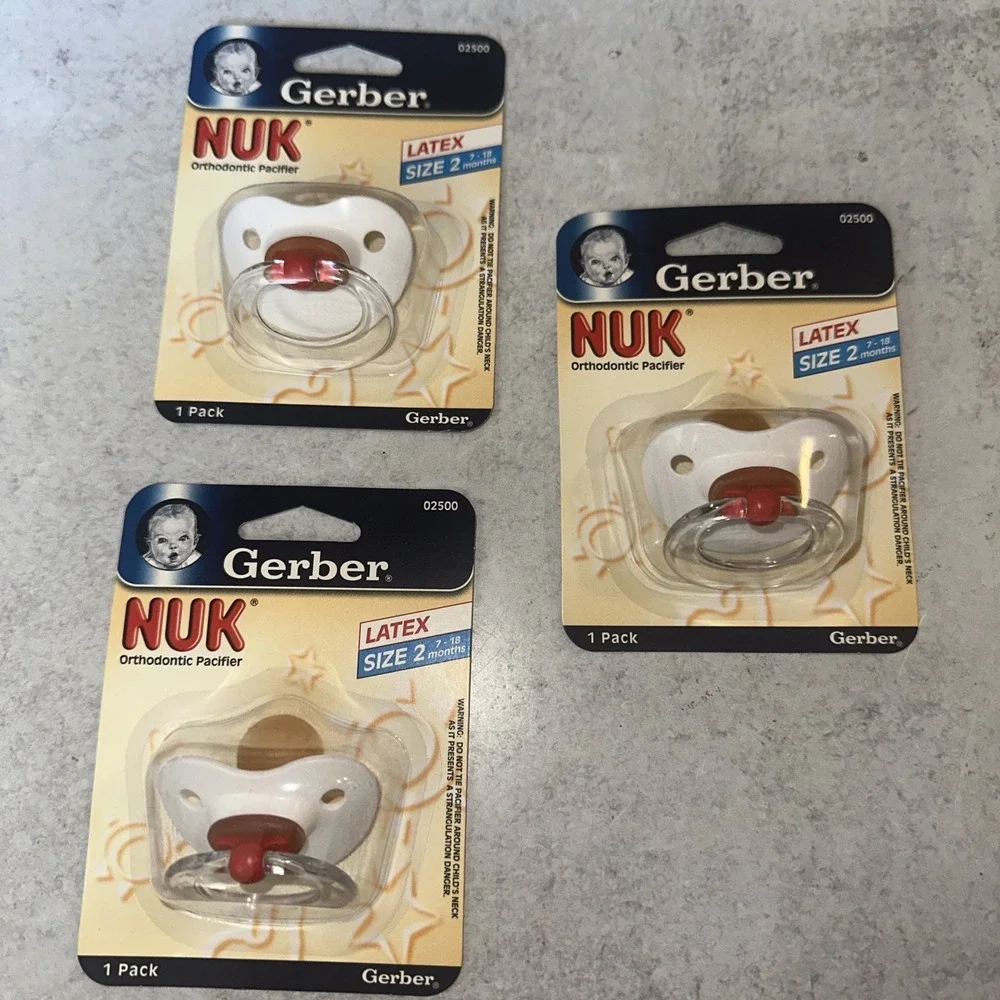 3 Set Gerber Original NUK Orthodontic PACIFIER Size 2 6-18 months White  Latex